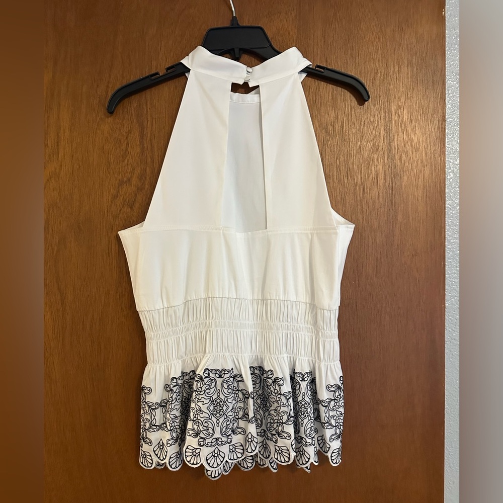 White House Black Market White Top with Black Floral Detail - Picture 3 of 3